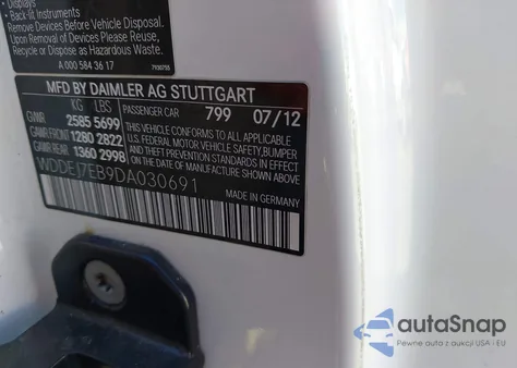 2013 Mercedes-Benz Cl 63 Amg z USA, uszkodzony, nr VIN WDDEJ7EB9DA030691